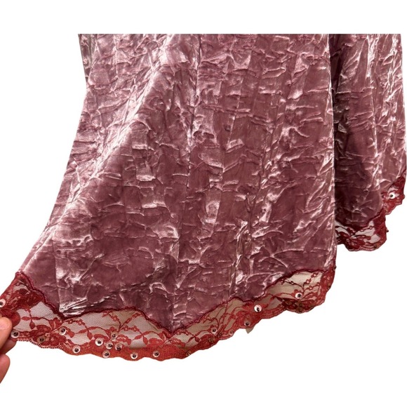 Vintage Betsey Johnson Crushed Velvet Lace Slip Babydoll Dress 4 Pink Coquette - Picture 3 of 13